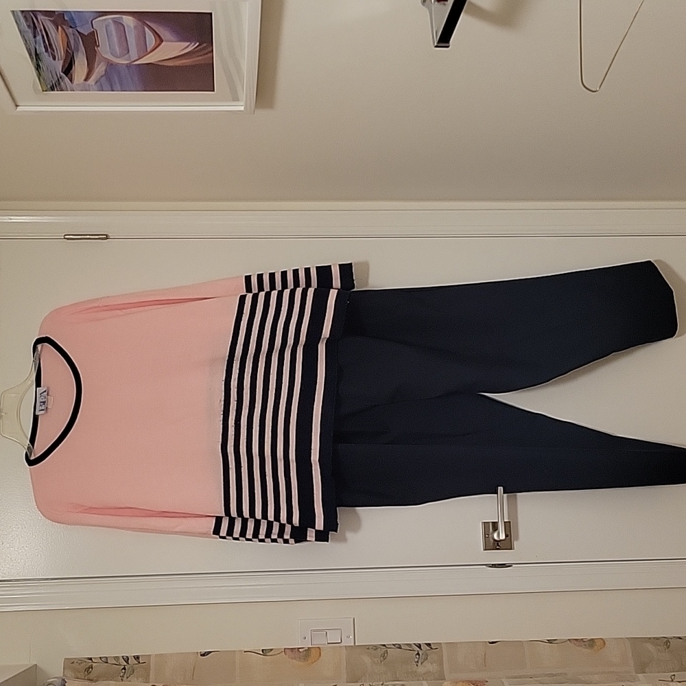 2pc Pink and navy sweater and slacks set in 3X